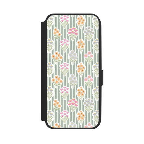 Samsung Galaxy A14 5G NIVOflip Ditsy Flower Sticker Bouquets on Blue and Cream Pinstripes