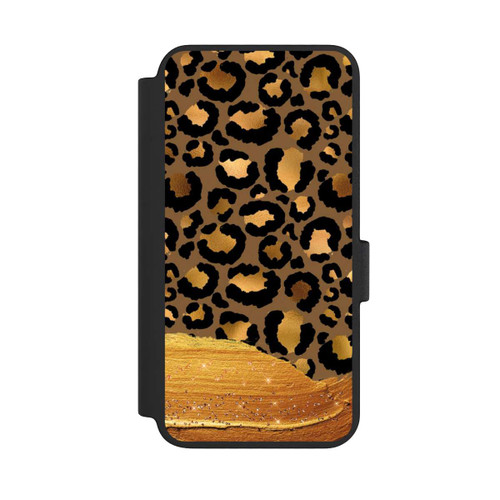 Samsung Galaxy S23 NIVOflip Dunkelgoldener Leoparden Glitzerlook