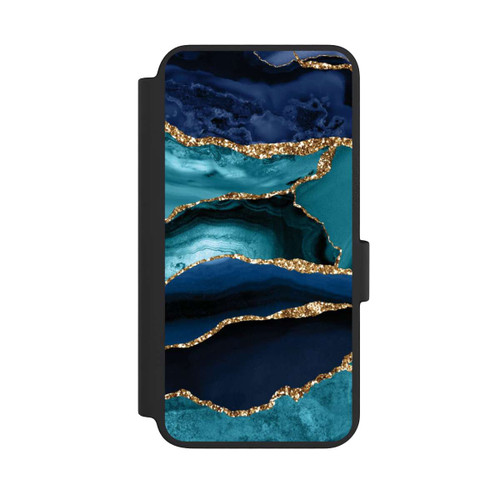 Samsung Galaxy S23 NIVOflip Dark and Light Blue Marble Gold Glitter Look