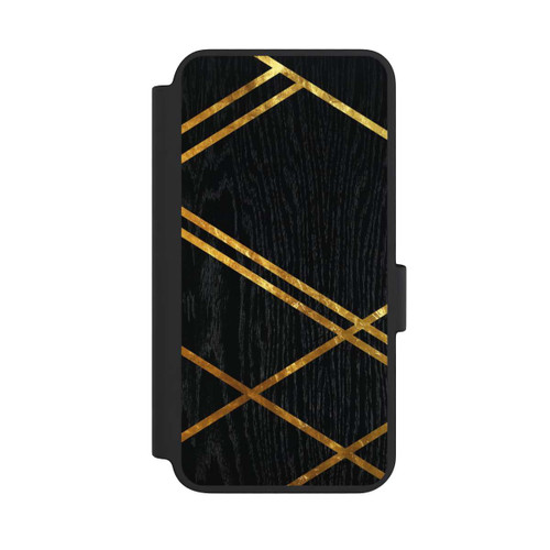Samsung Galaxy S23 NIVOflip Schwarzes geometrisches Muster Goldene Streifen