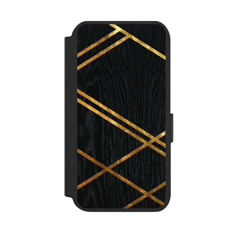 Galaxy S23 NIVOflip Noir Motif géométrique Rayures dorées