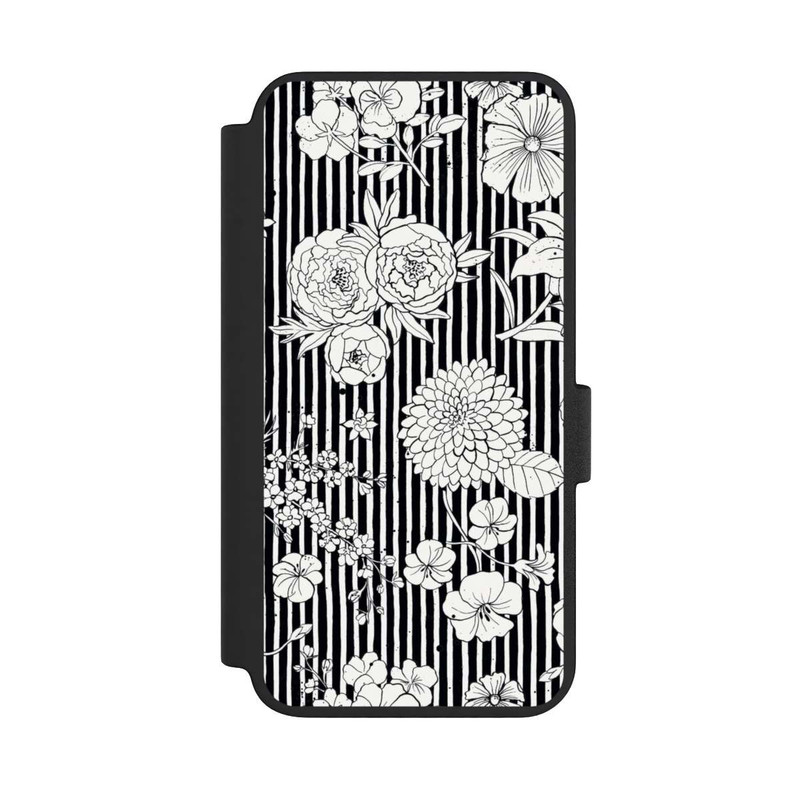 Galaxy S23 NIVOflip Fleurs et rayures noir et blanc