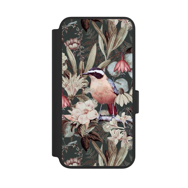 Galaxy S23 NIVOflip Orangefarbener Vogel im Vintage Blumenmuster