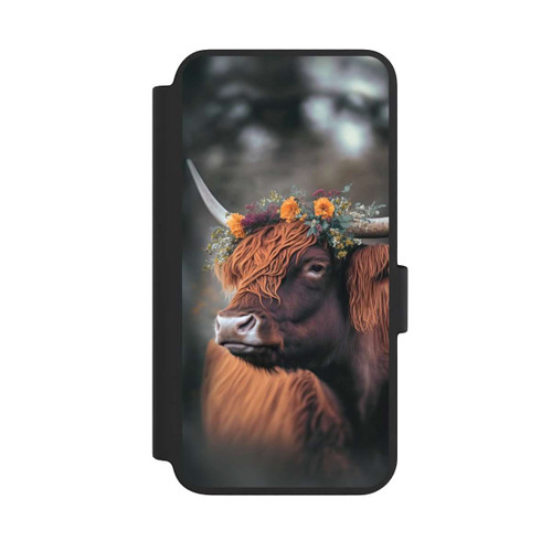 Samsung Galaxy S23 NIVOflip Vache des Highlands avec des fleurs avec IA