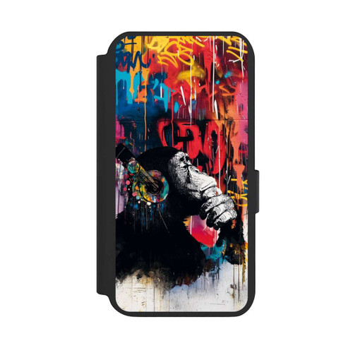 Samsung Galaxy S23 NIVOflip Affe Stereo Kopfhörer Graffiti Street Art Blau