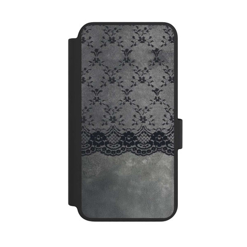 Samsung Galaxy S23 NIVOflip Motif de Dentelle Noire sur fond gris