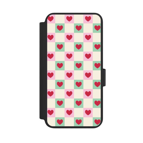 Samsung Galaxy S23 NIVOflip Cœurs à Carreaux Rose et Vert Saint-Valentin