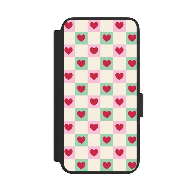 Galaxy S23 NIVOflip Cœurs à Carreaux Rose et Vert Saint-Valentin