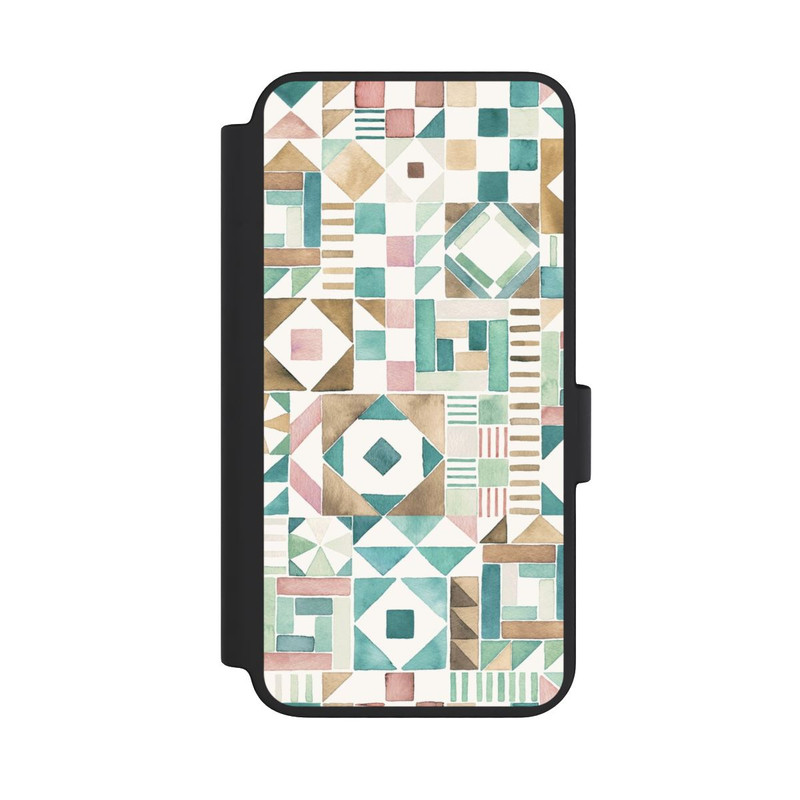 Galaxy S23 NIVOflip Geometric Blocks Retro Vintage Patchwork Green