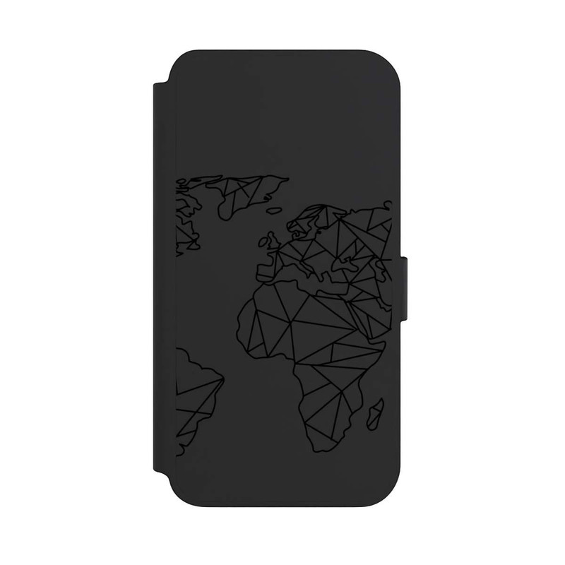 Galaxy S23 + NIVOflip Polygon Weltkarte Schwarz ohne Hintergrund