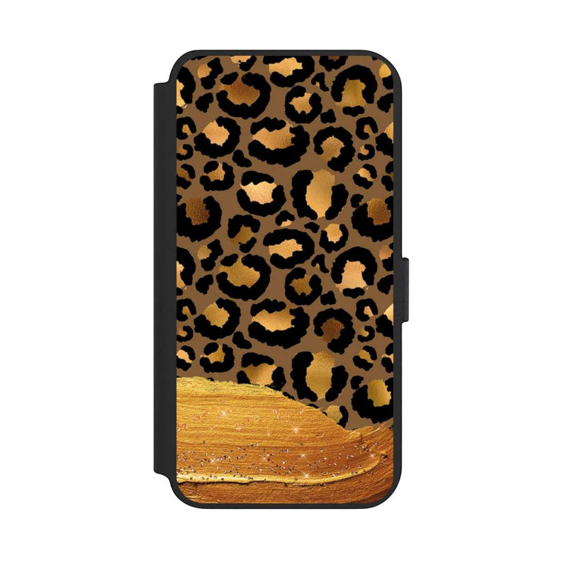 Galaxy S23 + NIVOflip Dunkelgoldener Leoparden Glitzerlook