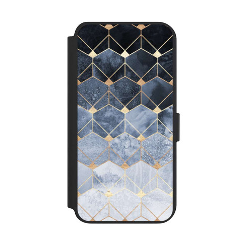 Samsung Galaxy S23+ NIVOflip Blaue Sechsecke und Diamanten Golddruck
