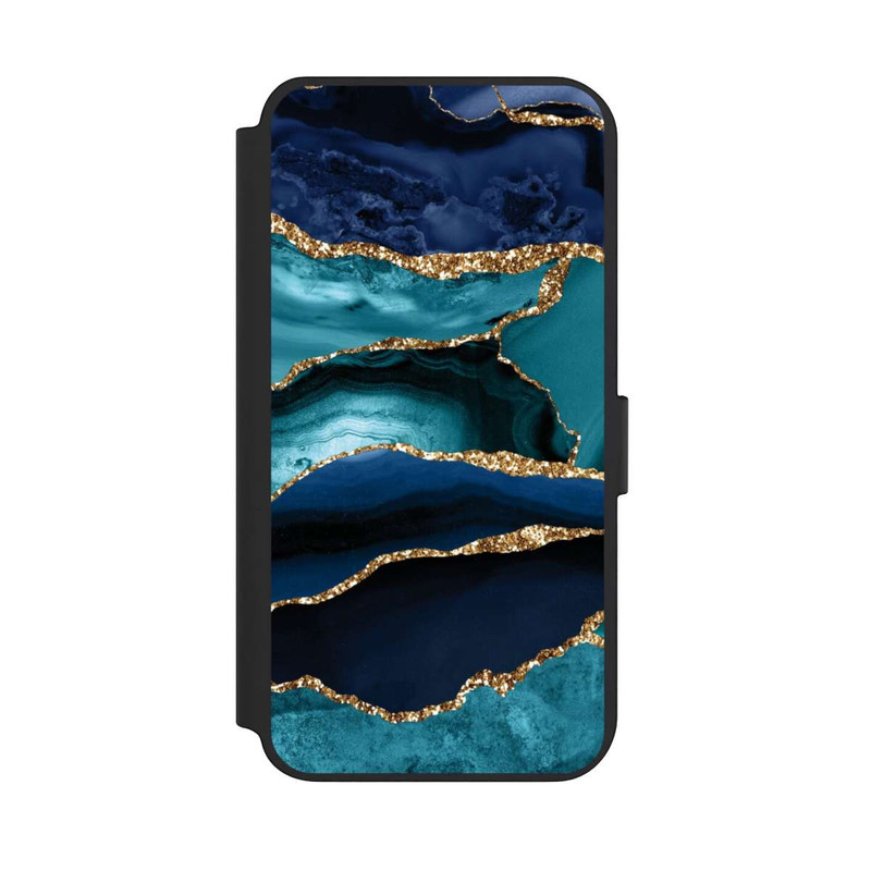 Galaxy S23 + NIVOflip Aspect pailleté doré marbré bleu foncé et bleu clair