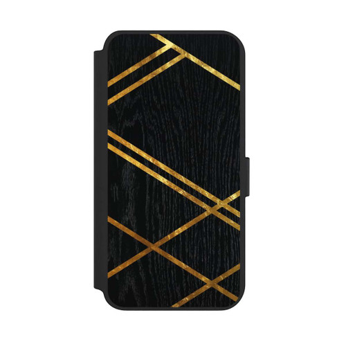 Samsung Galaxy S23+ NIVOflip Schwarzes geometrisches Muster Goldene Streifen