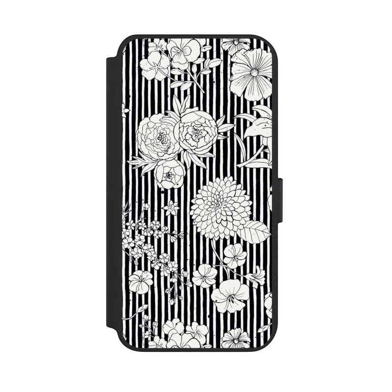 Galaxy S23 + NIVOflip Fleurs et rayures noir et blanc