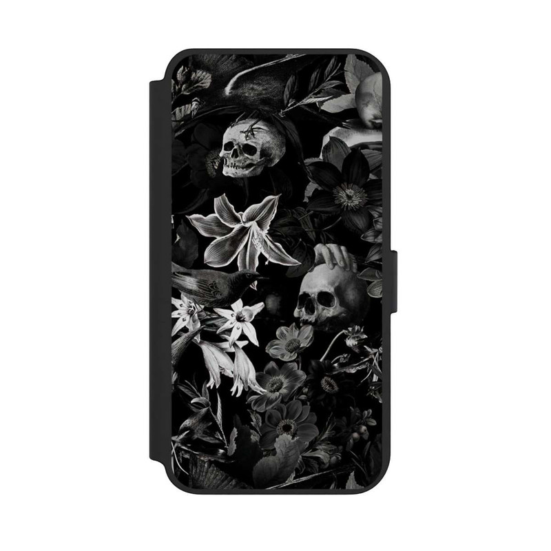 Galaxy S23 + NIVOflip Skulls and Flowers on Black Background
