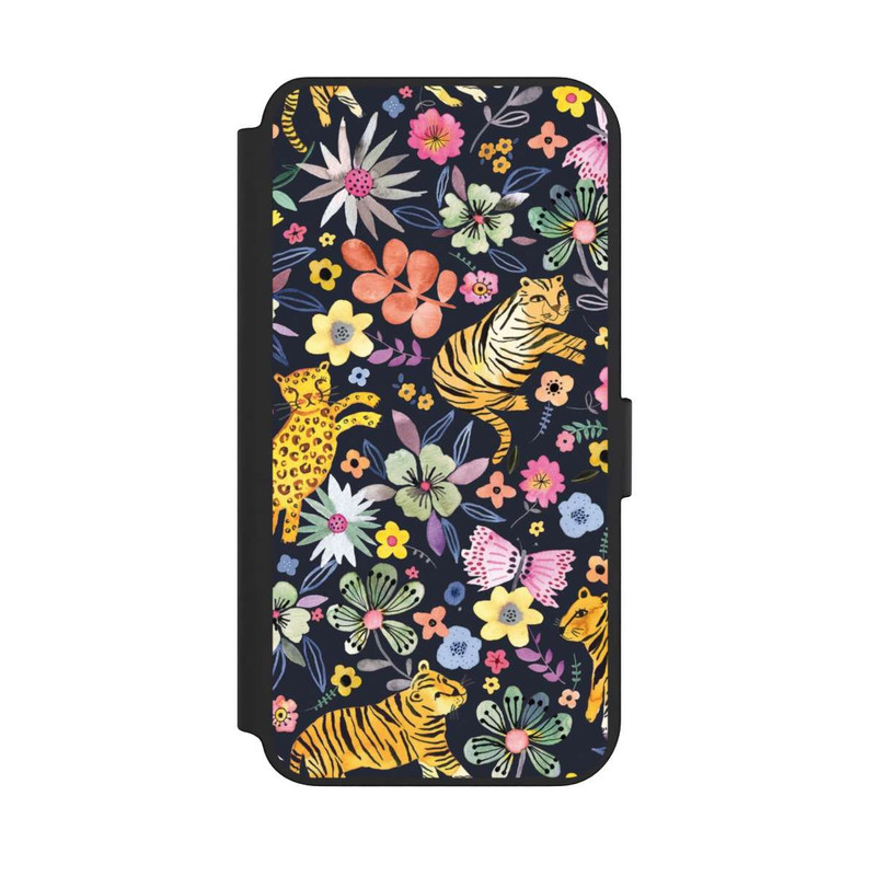 Galaxy S23 + NIVOflip Frühlingsblumen mit Tiger schwarz