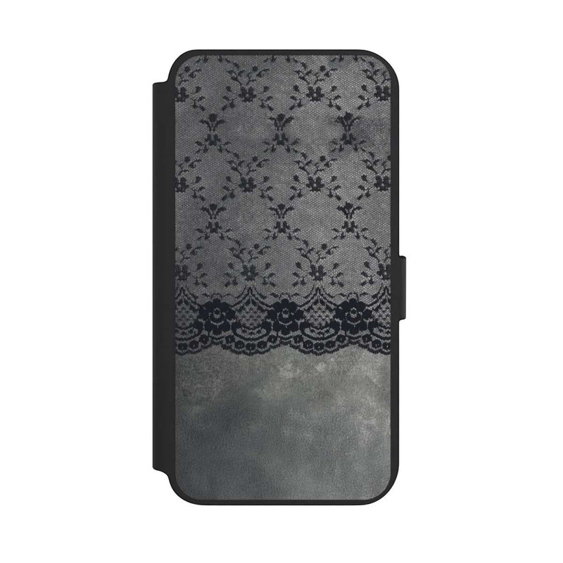 Galaxy S23 + NIVOflip Motif de Dentelle Noire sur fond gris