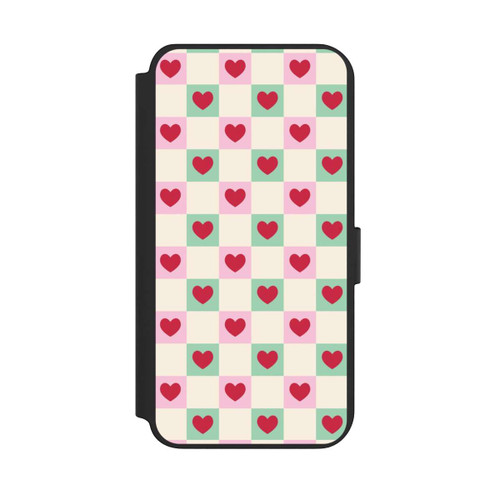 Samsung Galaxy S23+ NIVOflip Karomuster Herzen Rosa und Grün Valentinstag