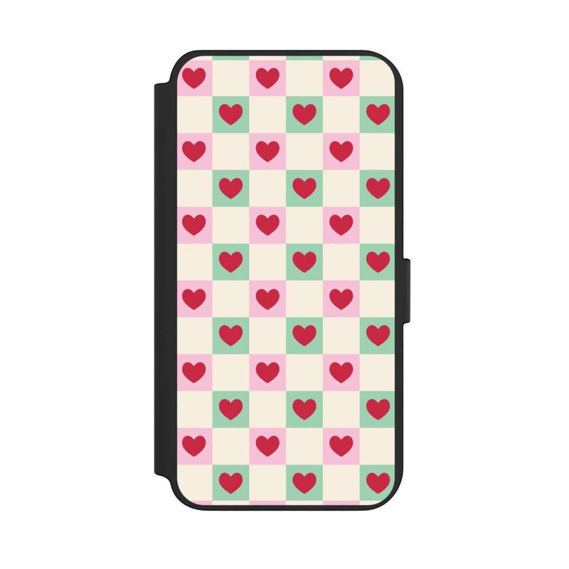 Galaxy S23 + NIVOflip Karomuster Herzen Rosa und Grün Valentinstag