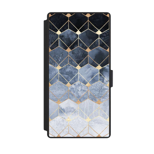 Samsung Galaxy S23 Ultra NIVOflip Impression Or Hexagones Bleus Et Diamants
