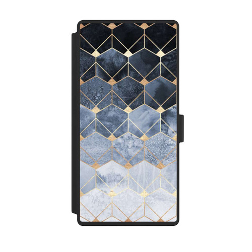 Samsung Galaxy S23 Ultra NIVOflip Blaue Sechsecke und Diamanten Golddruck