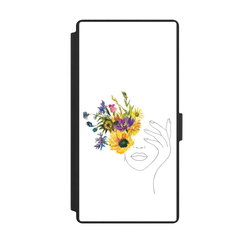 Galaxy S23 Ultra NIVOflip Line Art Frau Sonnenblumen