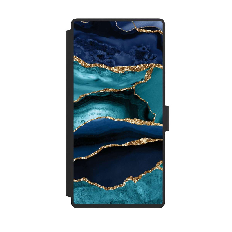 Galaxy S23 Ultra NIVOflip Aspect pailleté doré marbré bleu foncé et bleu clair