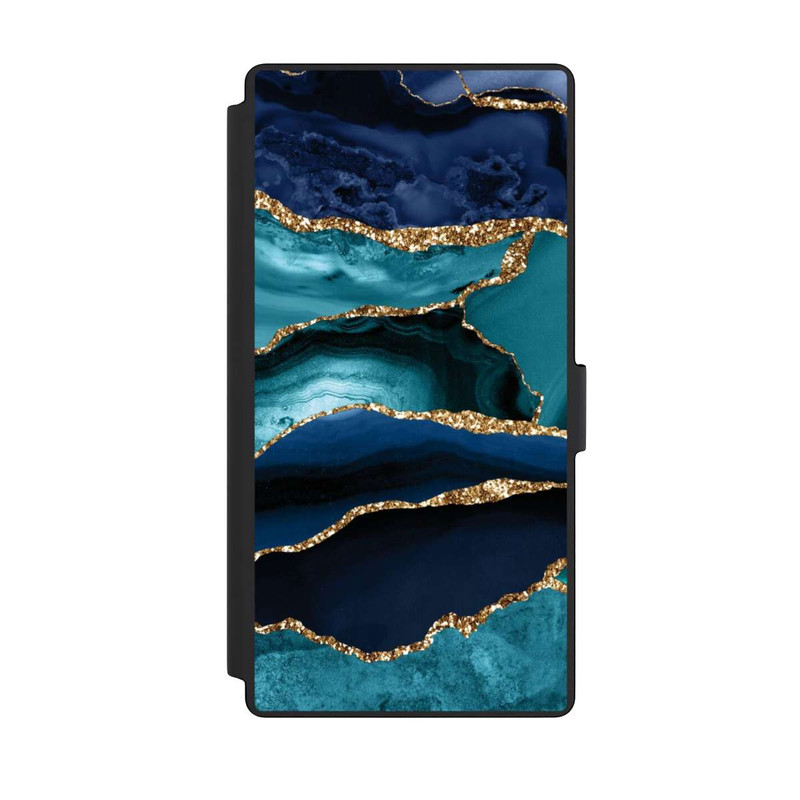Galaxy S23 Ultra NIVOflip Aspect pailleté doré marbré bleu foncé et bleu clair