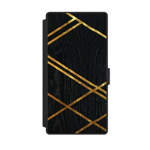 Samsung Galaxy S23 Ultra NIVOflip Schwarzes geometrisches Muster Goldene Streifen