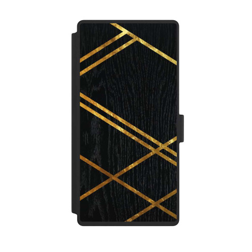 Samsung Galaxy S23 Ultra NIVOflip Schwarzes geometrisches Muster Goldene Streifen