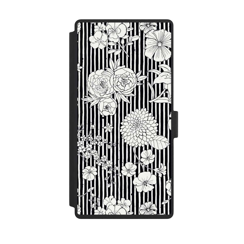 Galaxy S23 Ultra NIVOflip Blumen und Streifen Schwarz und Weiß