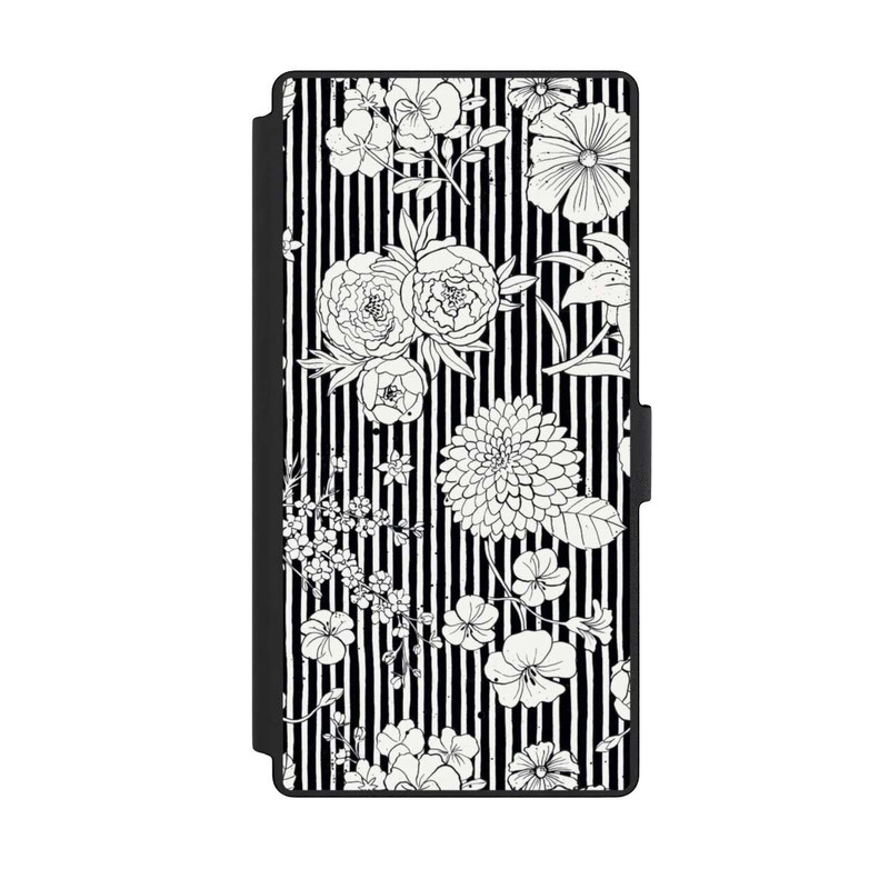 Galaxy S23 Ultra NIVOflip Blumen und Streifen Schwarz und Weiß