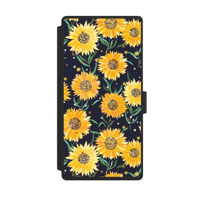 Galaxy S23 Ultra NIVOflip Fleurs de Tournesol sur Fond Noir