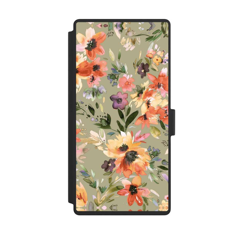 Galaxy S23 Ultra NIVOflip Malerische tropische Blumen Salbeigrün
