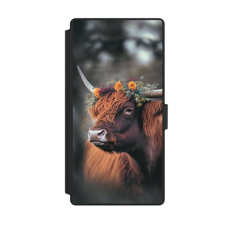 Galaxy S23 Ultra NIVOflip Vache des Highlands avec des fleurs avec IA