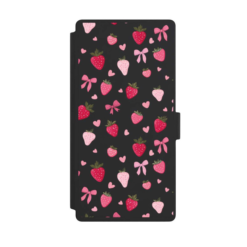 Galaxy S23 Ultra NIVOflip Erdbeer Herz Schleifen Pink Muster Transparent