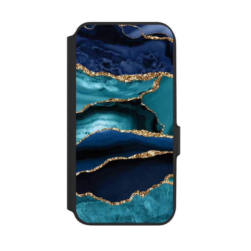Galaxy A54 5G NIVOflip Aspect pailleté doré marbré bleu foncé et bleu clair