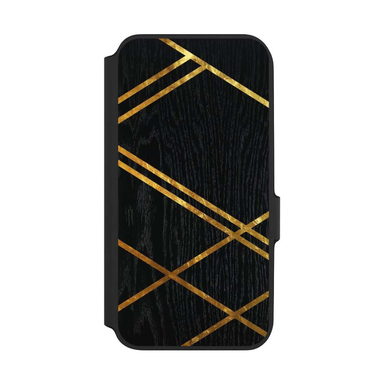 Galaxy A54 5G NIVOflip Schwarzes geometrisches Muster Goldene Streifen