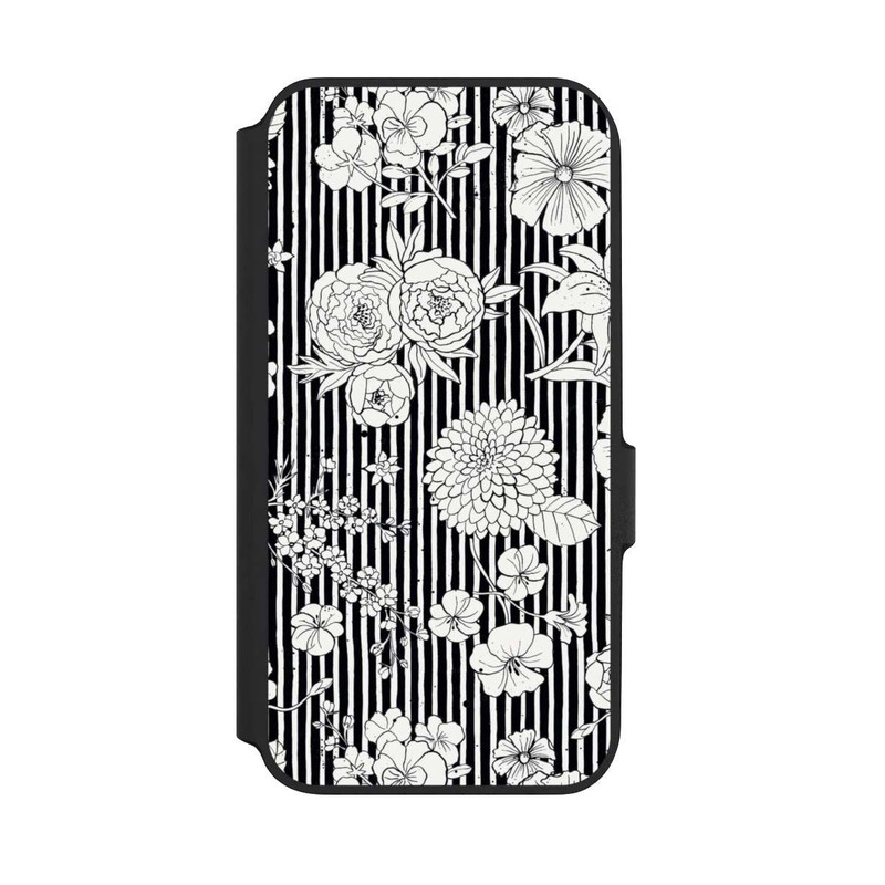 Galaxy A54 5G NIVOflip Blumen und Streifen Schwarz und Weiß
