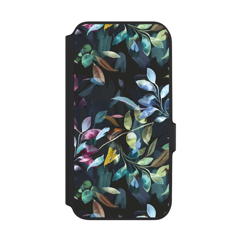 Galaxy A54 5G NIVOflip Mystische Aquarellblätter schwarz