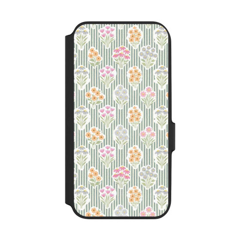 Samsung Galaxy A54 5G NIVOflip Ditsy Flower Sticker Bouquets on Blue and Cream Pinstripes