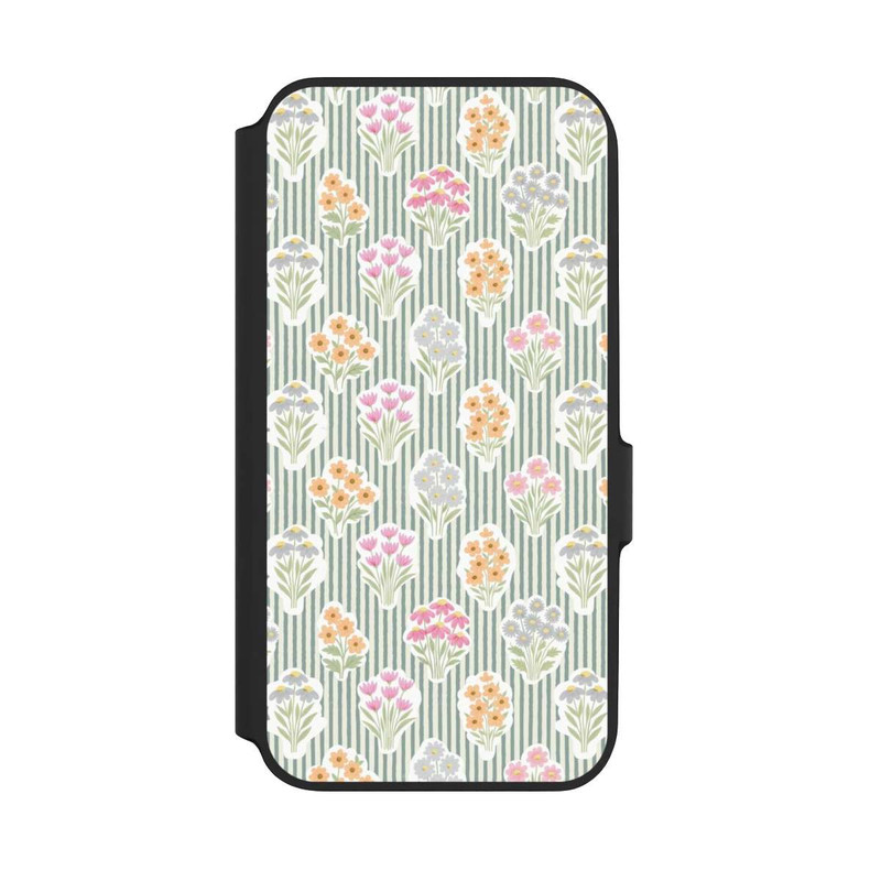 Galaxy A54 5G NIVOflip Ditsy Flower Sticker Bouquets on Blue and Cream Pinstripes