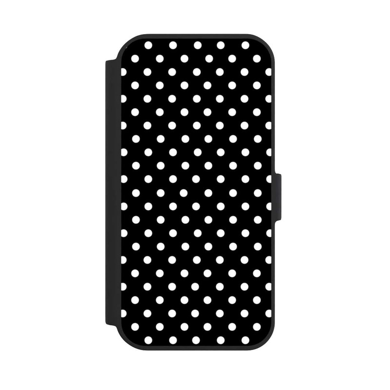 iPhone 15 NIVOflip Polka Dots Schwarz und Weiß