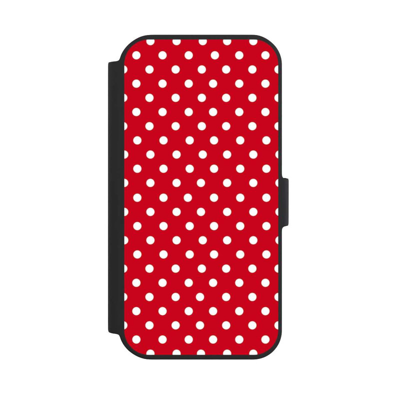 iPhone 15 NIVOflip Polka Dots Dunkelrot und Weiß
