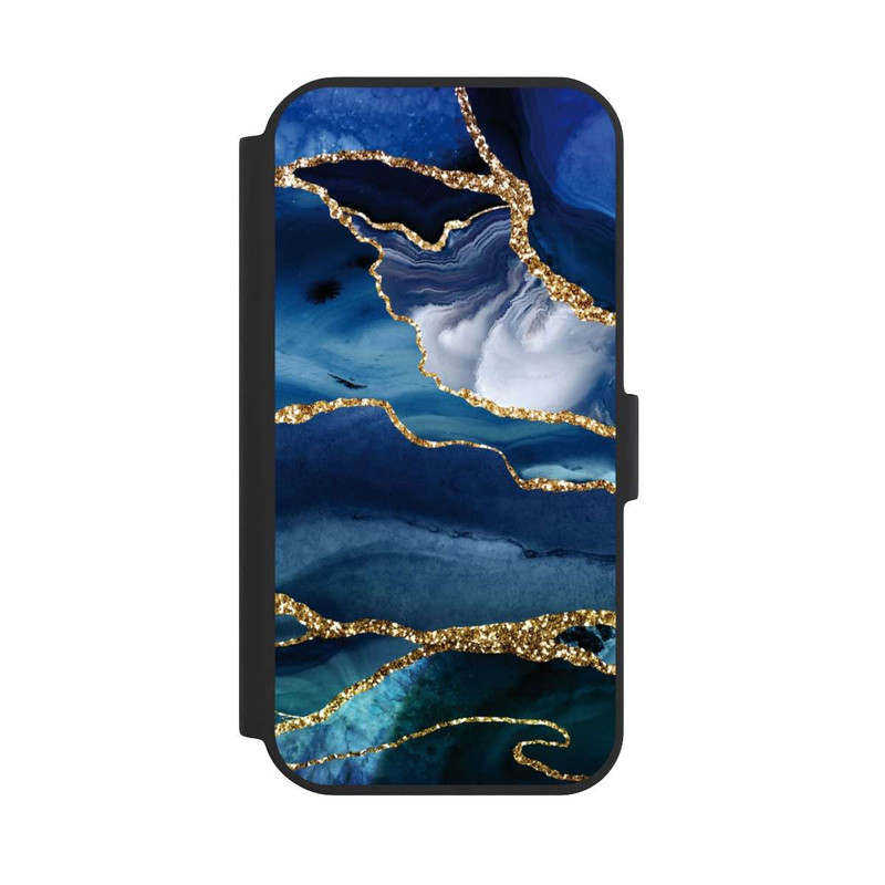 iPhone 15 NIVOflip Blue Marble Gold Glitter Look