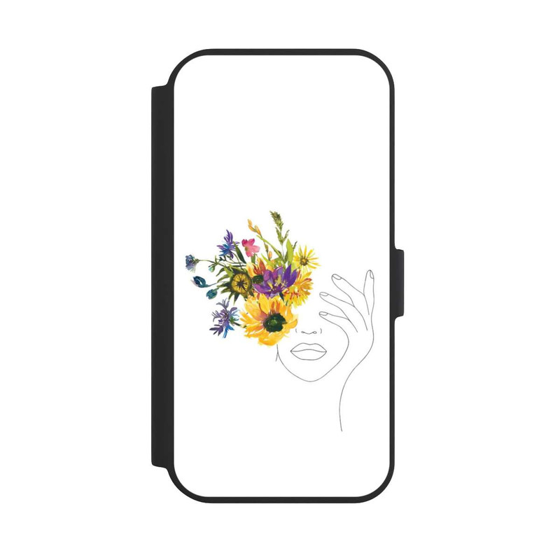 iPhone 15 NIVOflip Line Art Frau Sonnenblumen