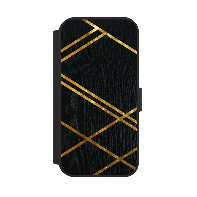 iPhone 15 NIVOflip Schwarzes geometrisches Muster Goldene Streifen
