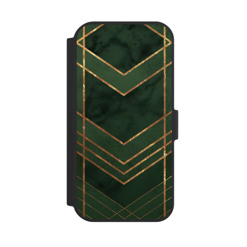 Apple iPhone 15 NIVOflip Dark Green Pattern Golden Stripes