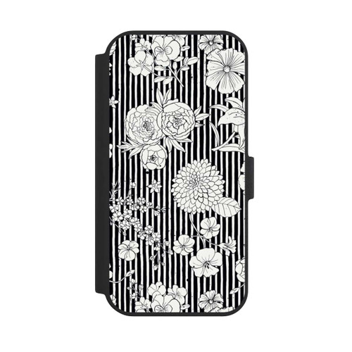 Apple iPhone 15 NIVOflip Blumen und Streifen Schwarz und Weiß